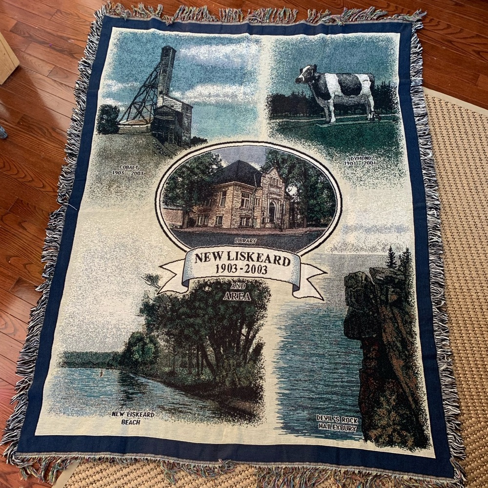 Vintage Multicolor New Liskeard Commemorative Throw Blanket